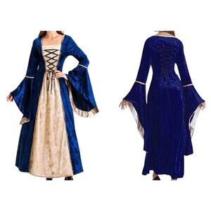 Elegant Blue and Cream Medieval Dress